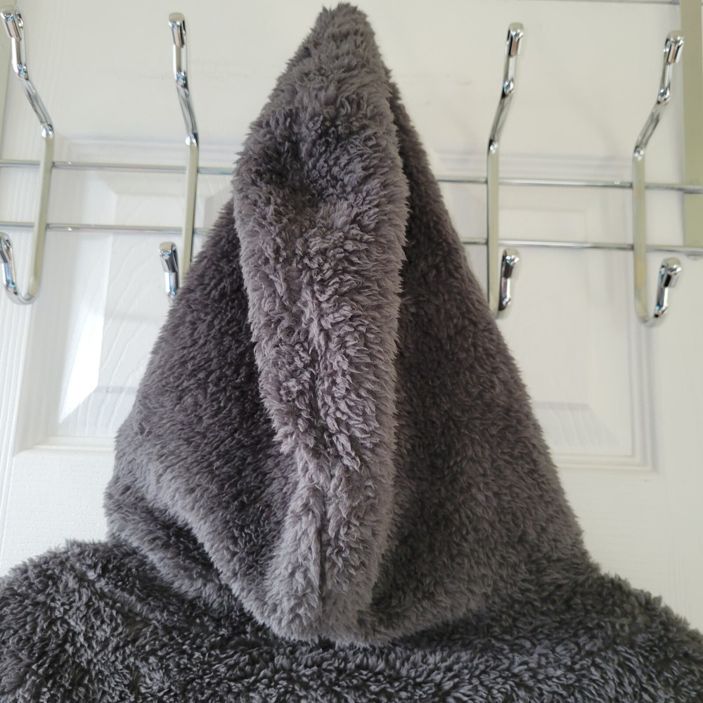 Noracora Plush Fleece Cat Hoodie XXL 1/4 Zip Pouch Pocket Dolman Sleeve Gray - Picture 15 of 15